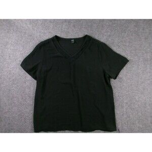 SHEIN Blouse Womens M V Neck Short Sleeve Black Trim Pullover Top Casual